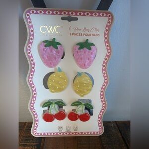 CWC Fruit Shaped Bag Clips Set Of 6 Strawberry Cherry Lemon NEW